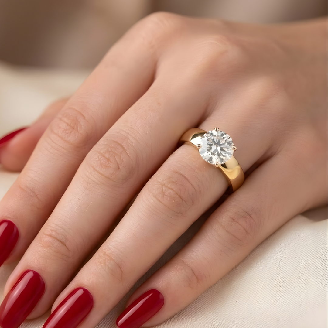 18K Gold Filled Solitaire Diamond Ring for Women – Classic Round CZ Engagement Ring